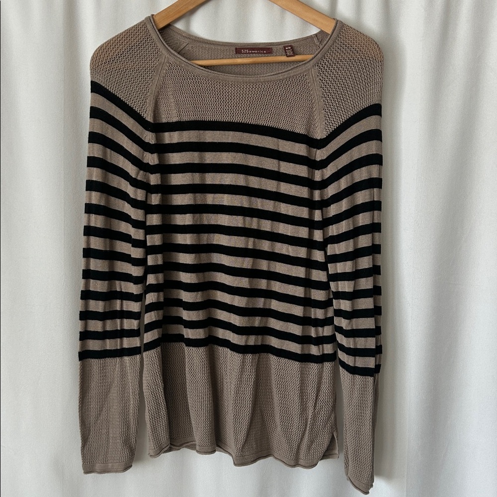 525 America Grey Striped Textured Long Sleeve Knit Sweater Shirt Top **Size M**🌺